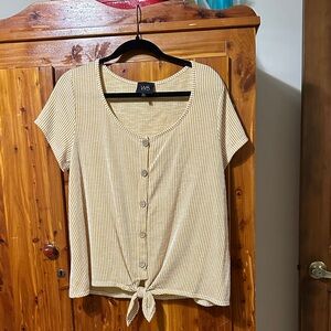 W5 Women's Mustard Yellow/White Striped Button-Down Shirt